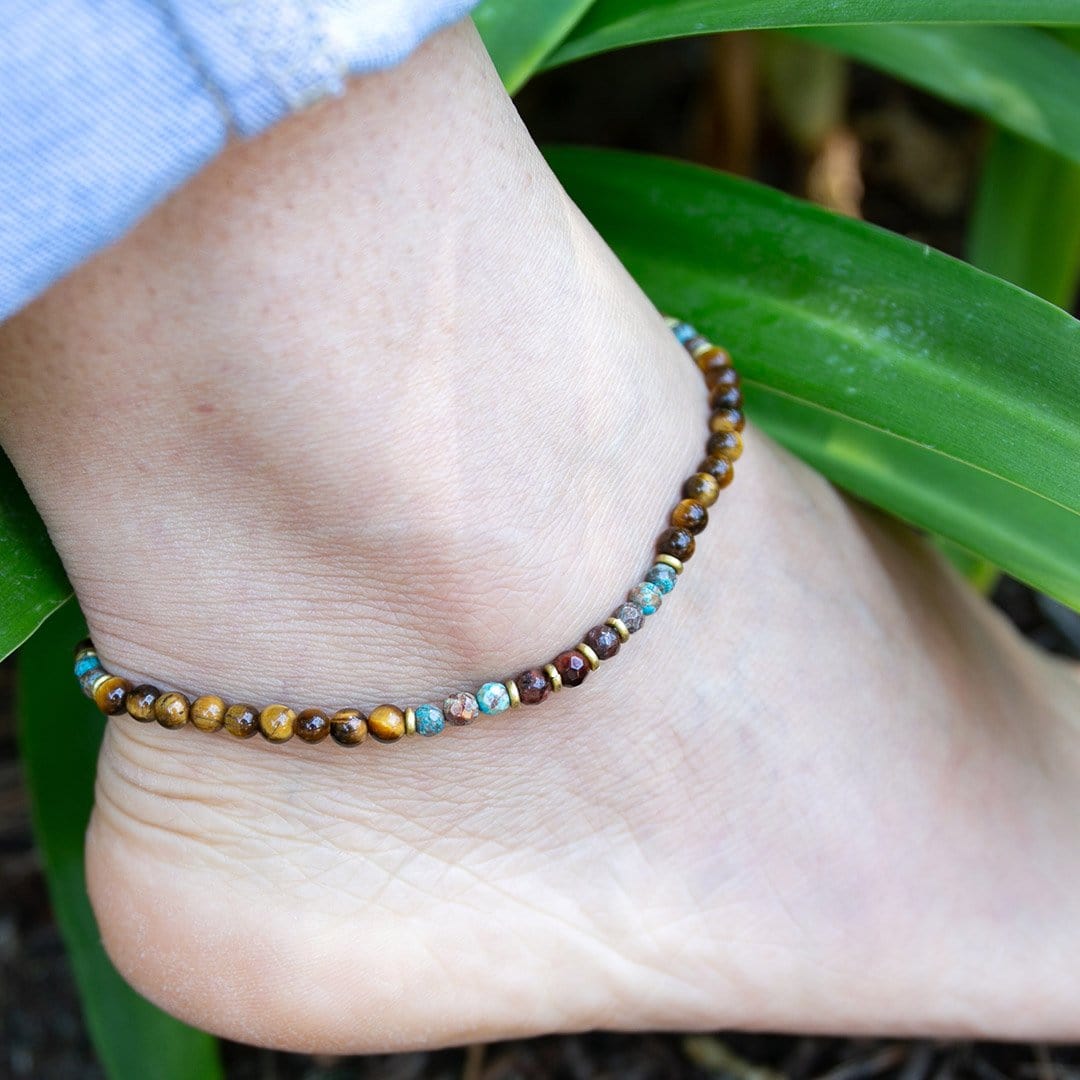 Anklets - "Abundance And Joy" Tiger's Eye And Agate Delicate Gemstone Anklet