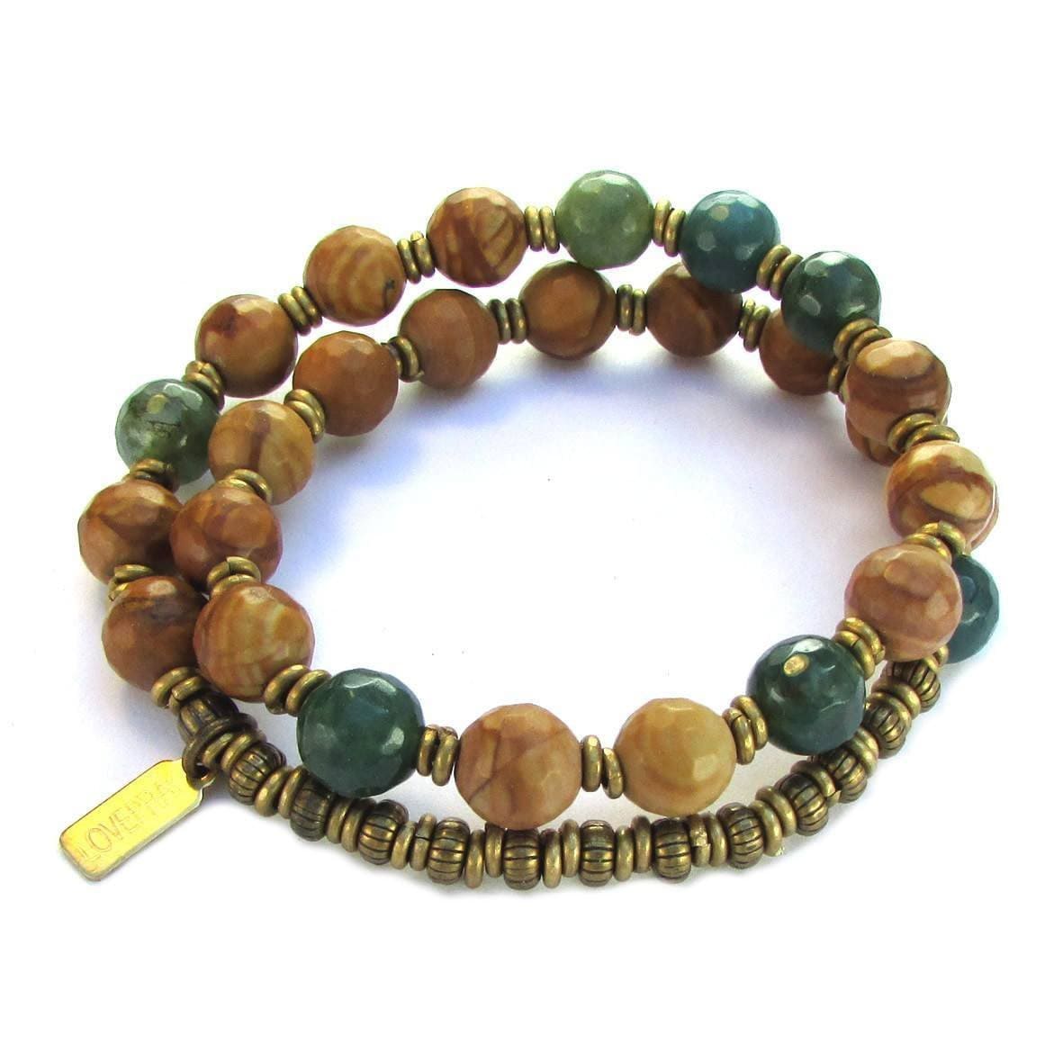 Bracelets - "Abundance And Protection" 27 Bead Wrap Mala Bracelet, Moss Agate And Jasper
