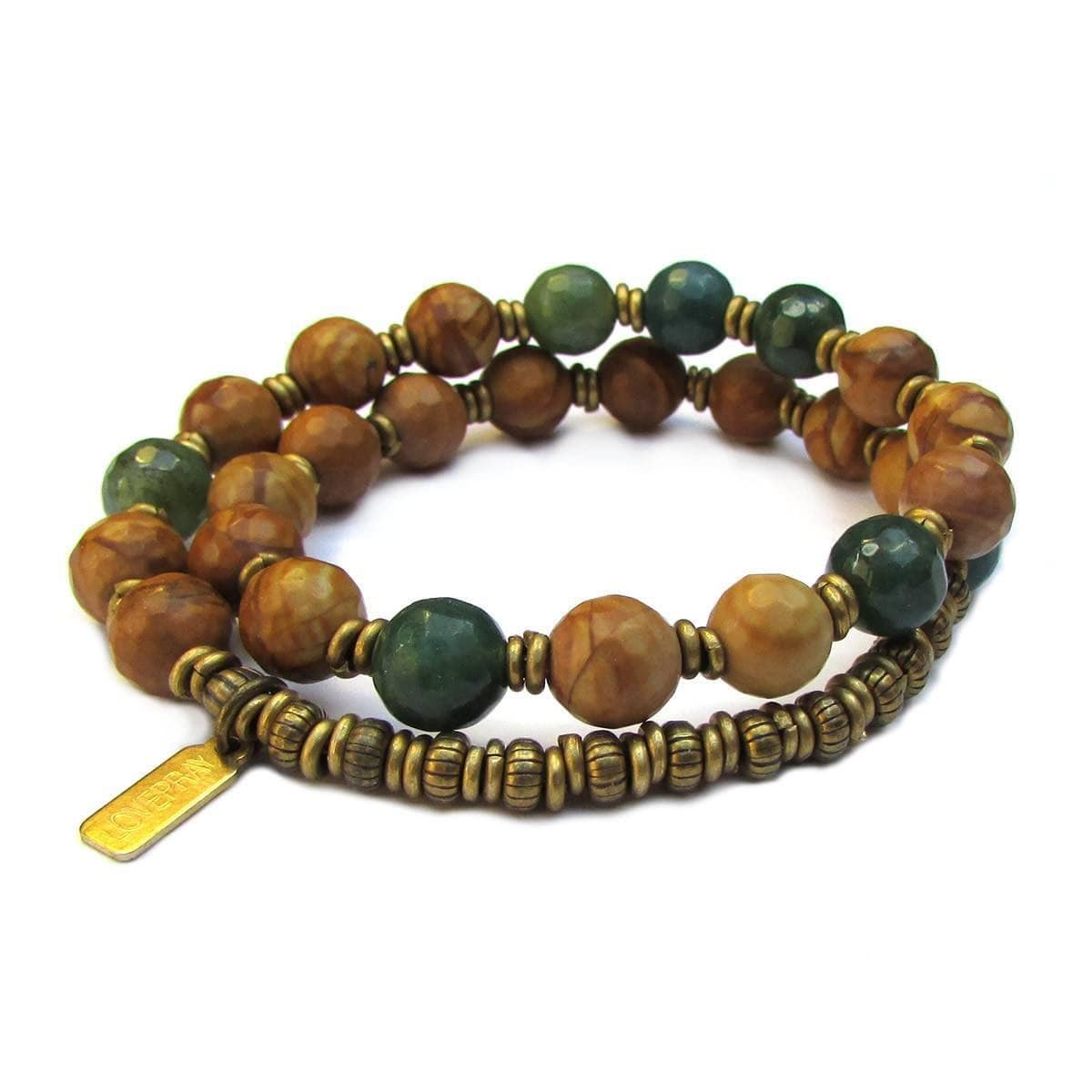 Bracelets - "Abundance And Protection" 27 Bead Wrap Mala Bracelet, Moss Agate And Jasper