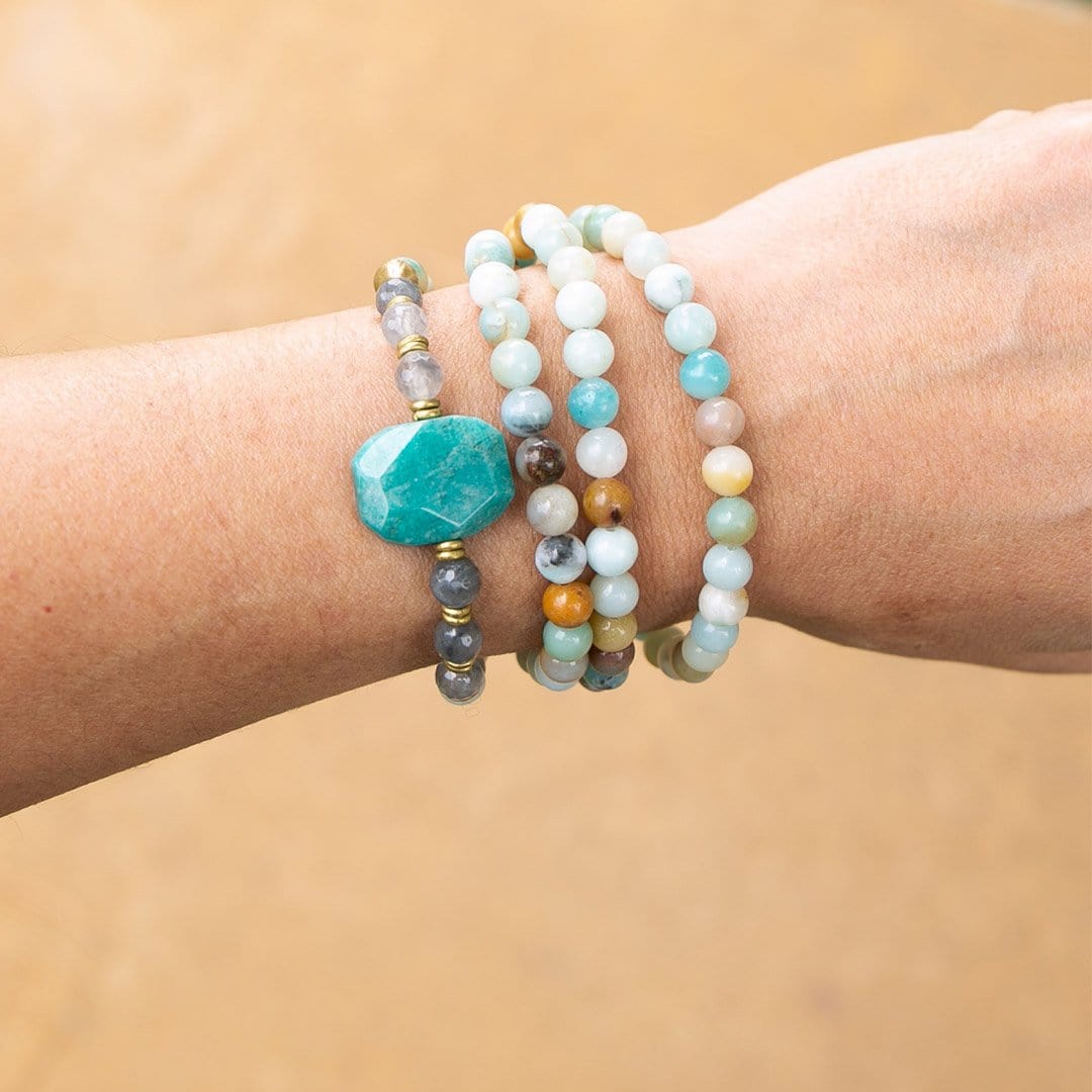 Bracelets - Amazonite And Cloudy Quartz Mala Bracelet