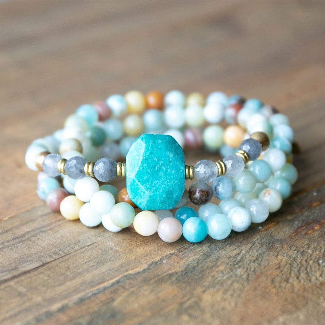 Bracelets - Amazonite And Cloudy Quartz Mala Bracelet