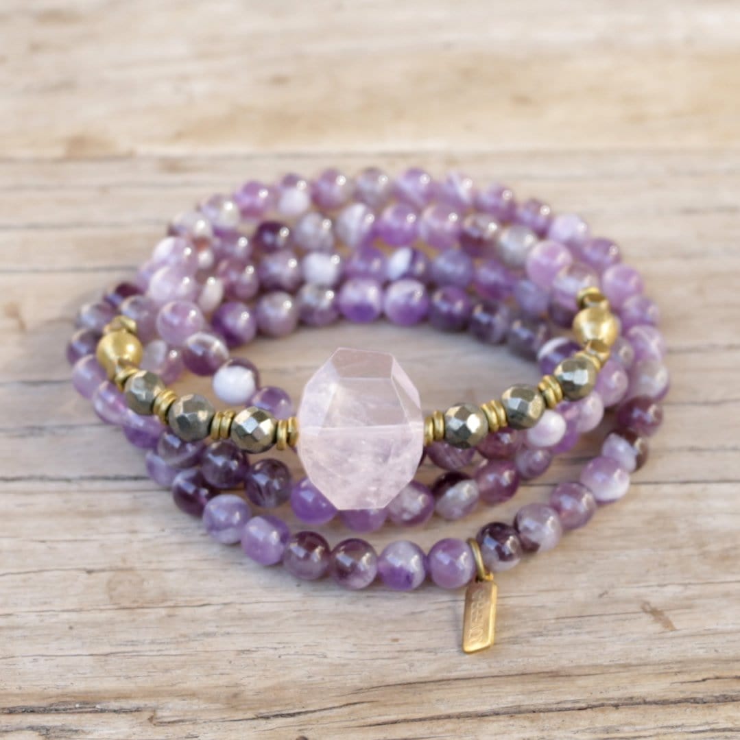 Bracelets - Amethyst And Rose Quartz Mala Bracelet