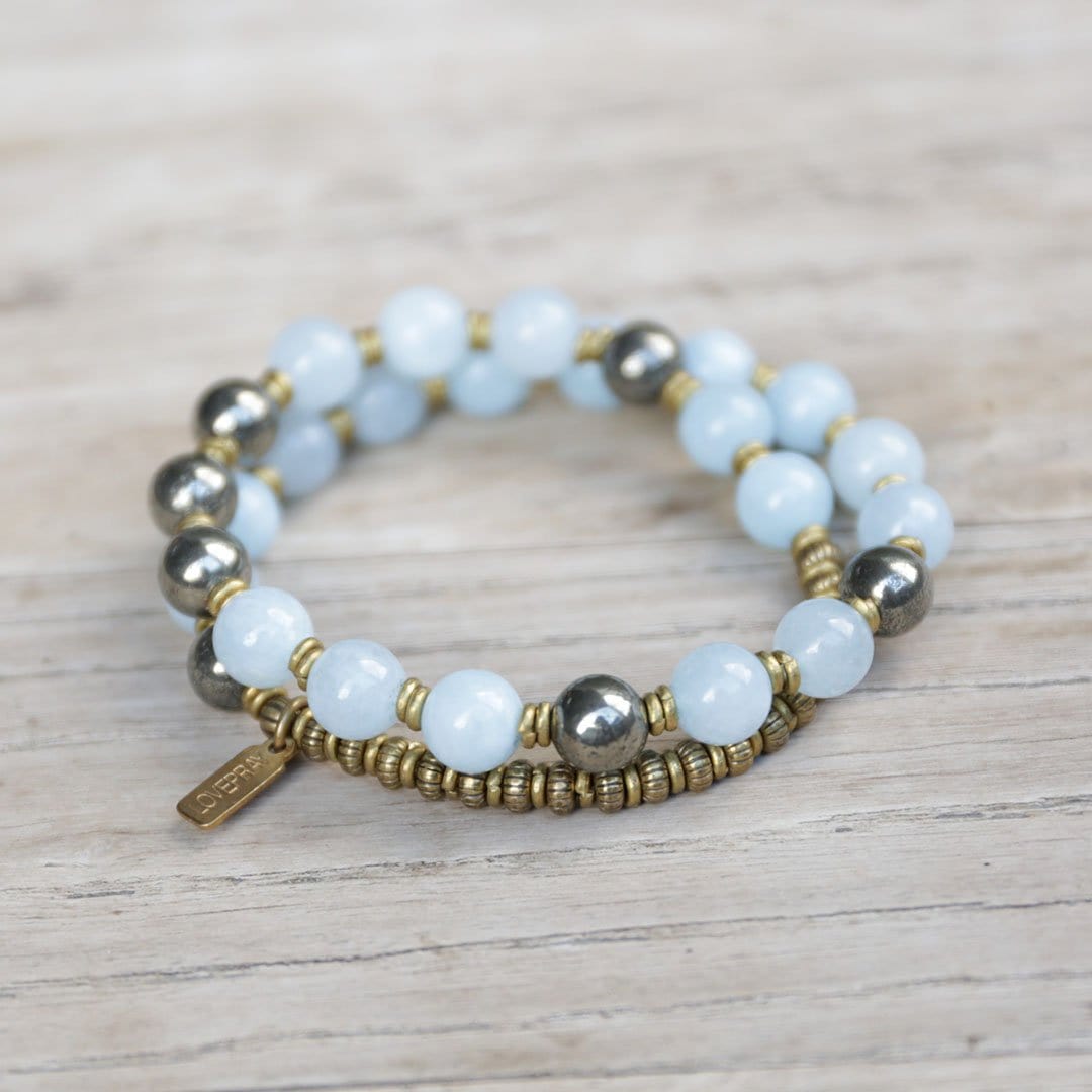 Bracelets - Aquamarine And Pyrite Mala Bracelet For Communication And Confidence