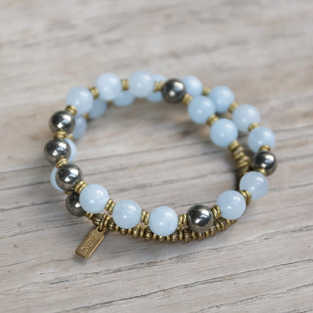 Bracelets - Aquamarine And Pyrite Mala Bracelet For Communication And Confidence