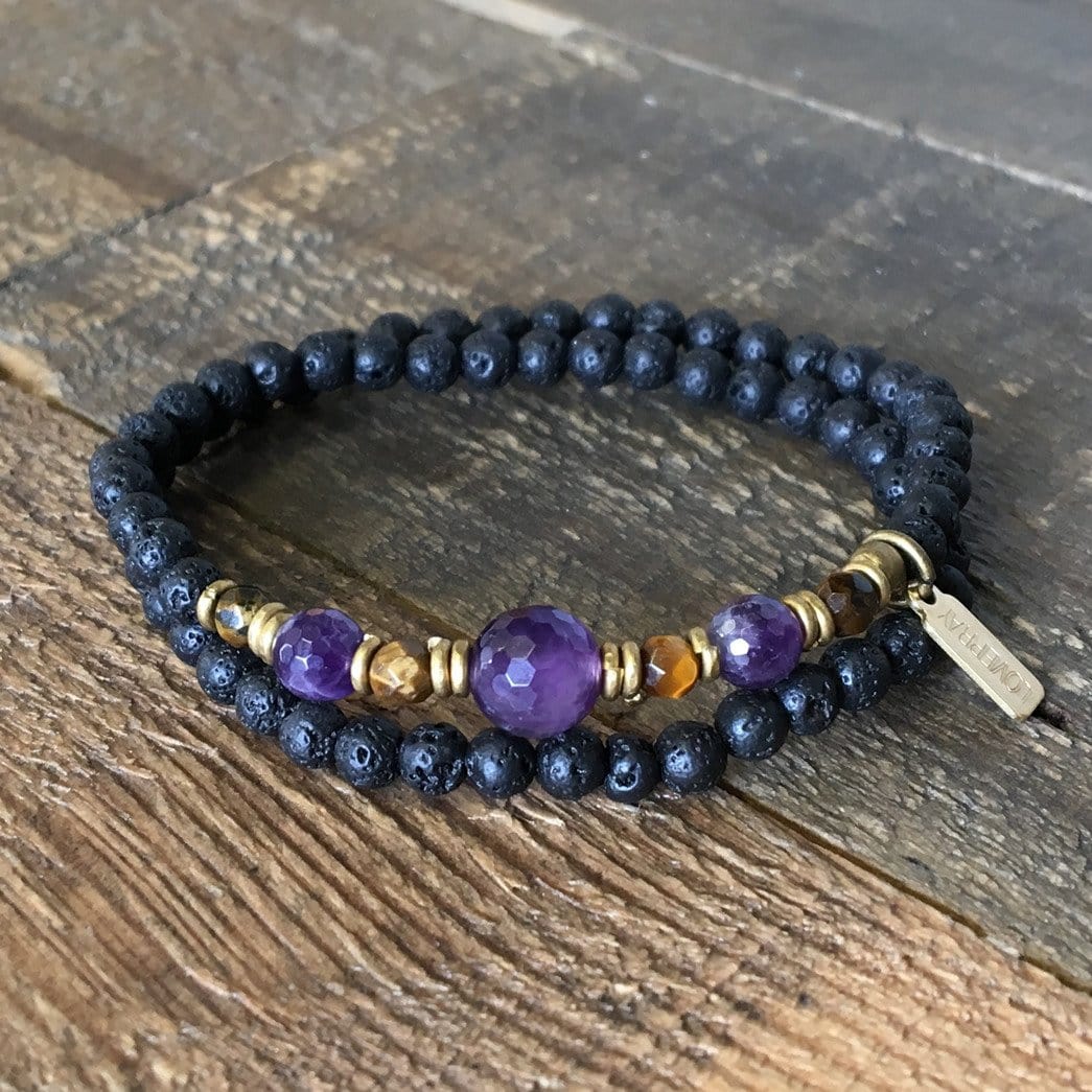 Bracelets - Aromatherapy Lava Stone And Amethyst, Crown Chakra Wrap Bracelet