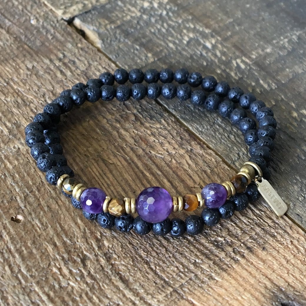 Bracelets - Aromatherapy Lava Stone And Amethyst, Crown Chakra Wrap Bracelet