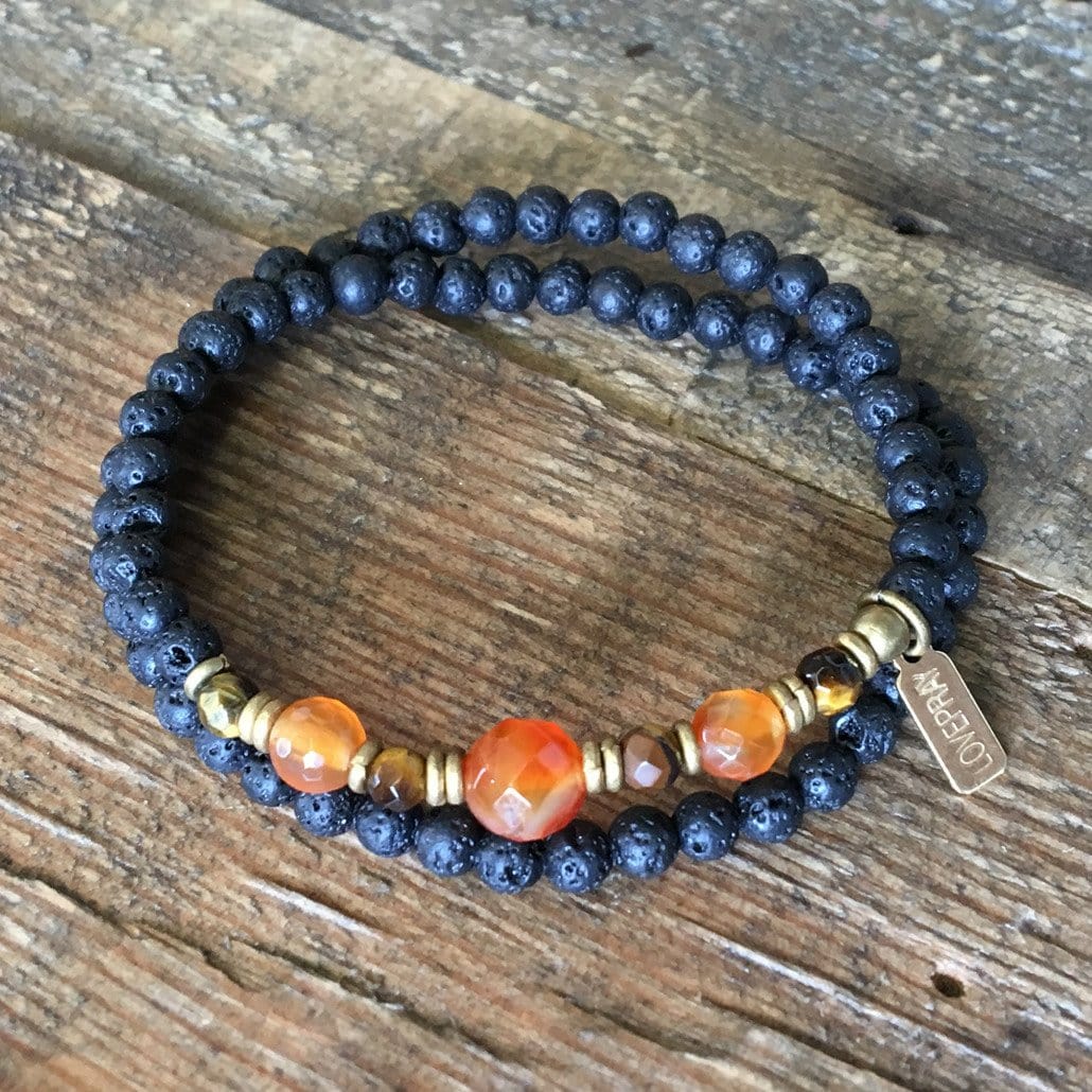 Bracelets - Aromatherapy Lava Stone And Carnelian, Sacral Chakra Wrap Bracelet