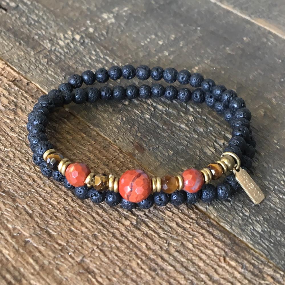 Bracelets - Aromatherapy Lava Stone And Red Jasper, Root Chakra Wrap Bracelet