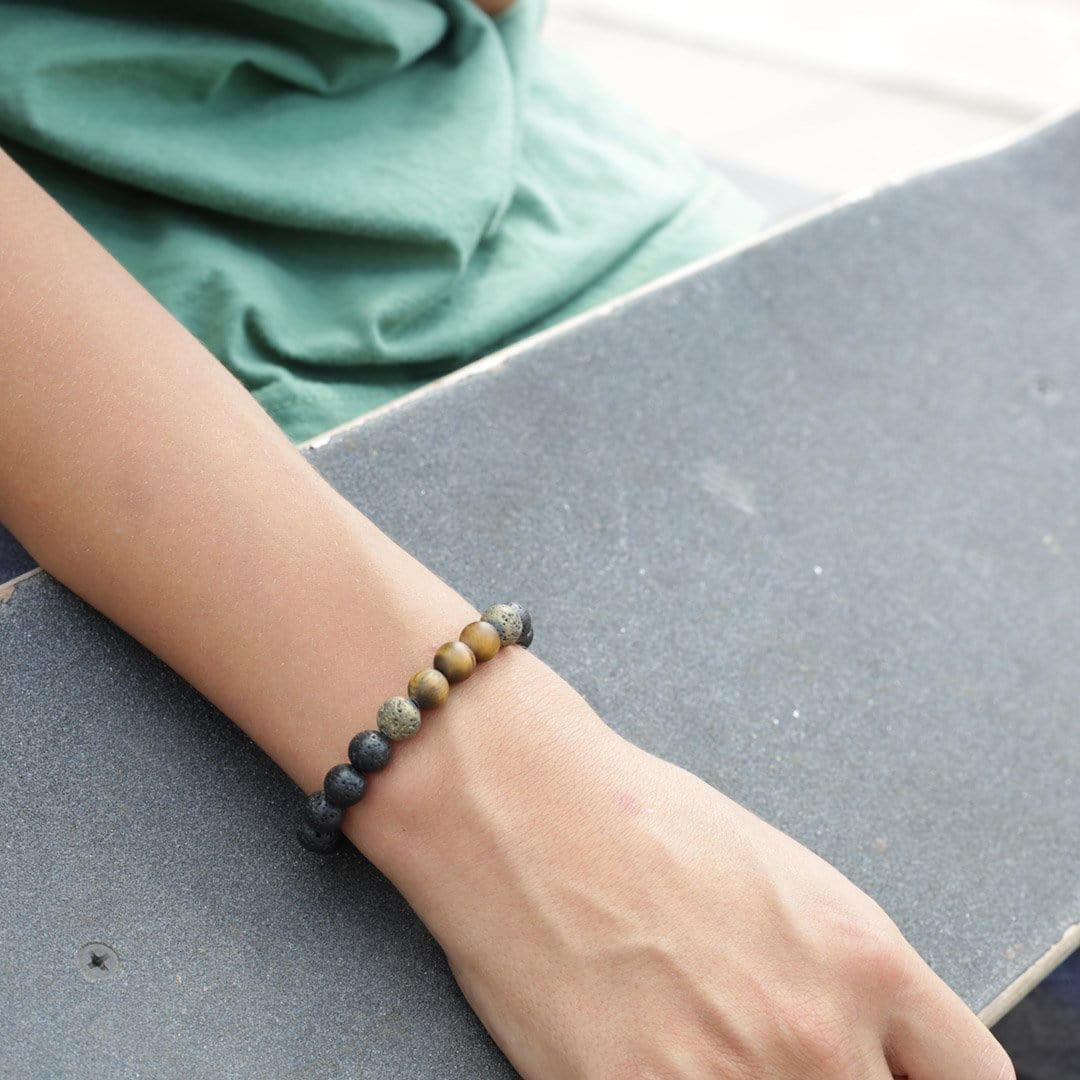 Black Lava Tiger Eye stones boys bracelet