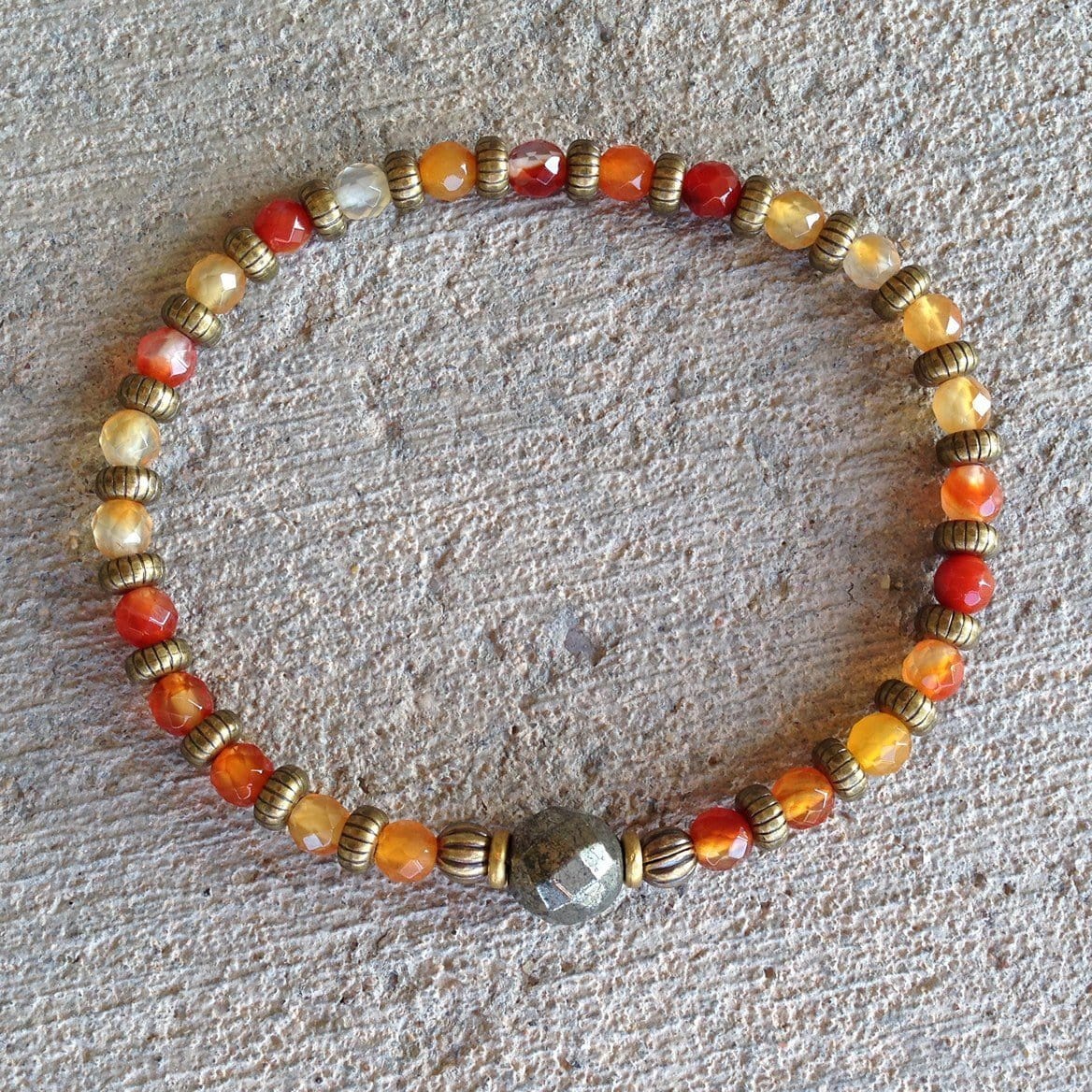 Bracelets - Carnelian And Pyrite Fine Faceted "Stability And Confidence" Bracelet