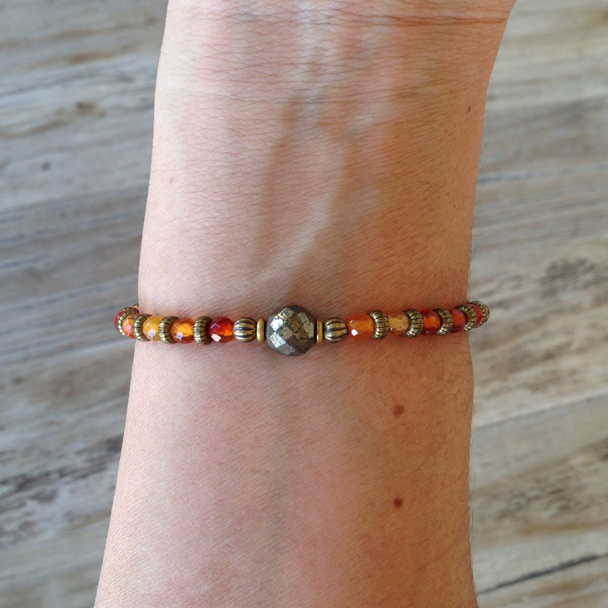 Bracelets - Carnelian And Pyrite Fine Faceted "Stability And Confidence" Bracelet