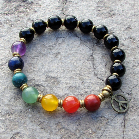 Bracelets - Chakra, Multitone Gemstone Mala Bracelet With Onyx Gemstones