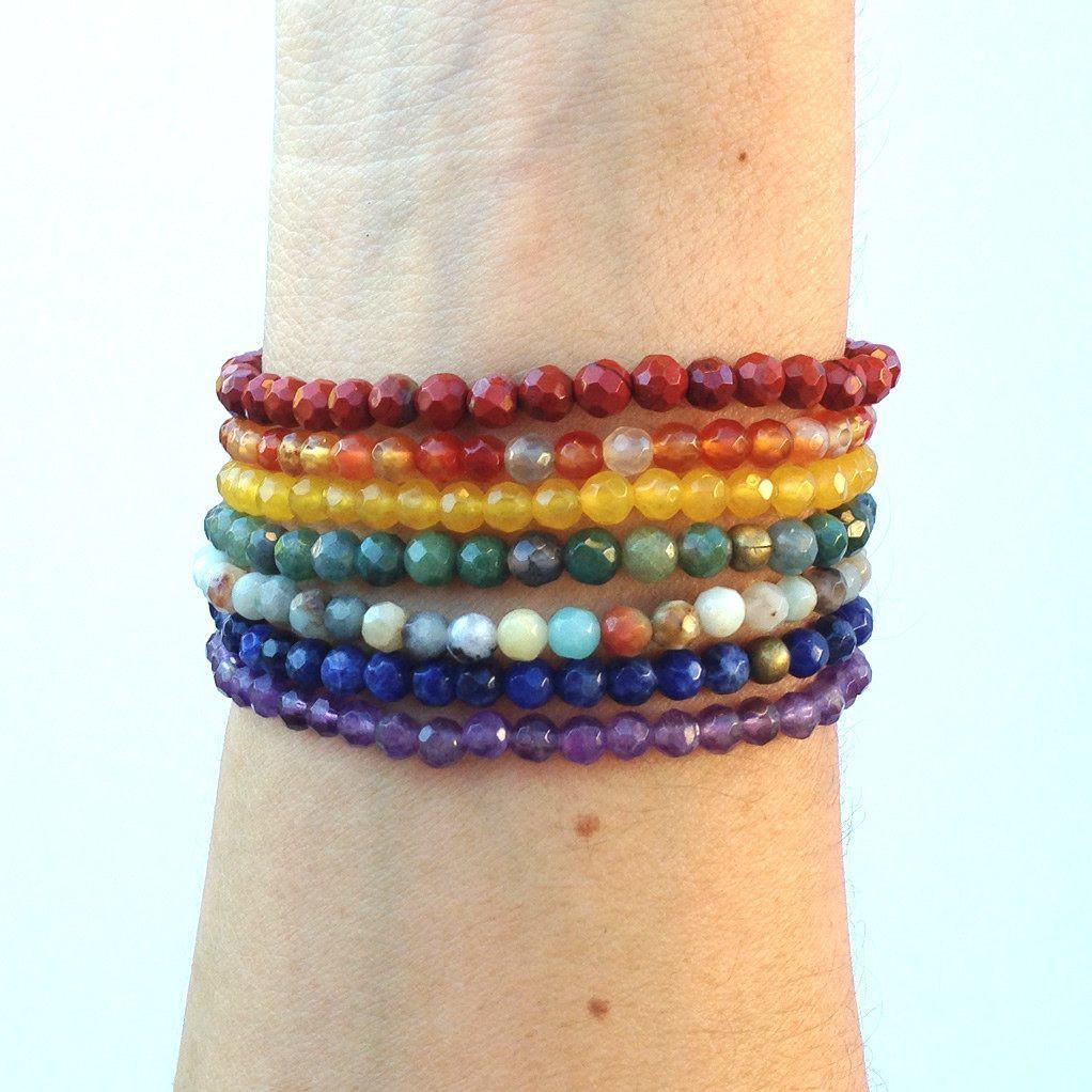 Bracelets - Chakras, Fine Faceted Gemstone Chakra Bracelets Stack