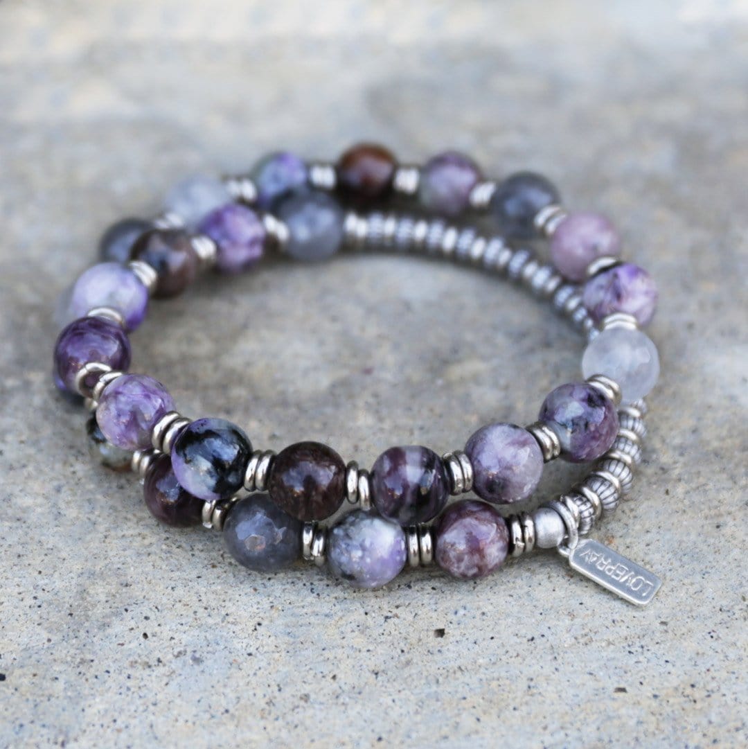 Bracelets - Charoite And Quartz Crystal Mala Bracelet