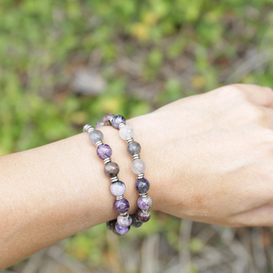 Bracelets - Charoite And Quartz Crystal Mala Bracelet