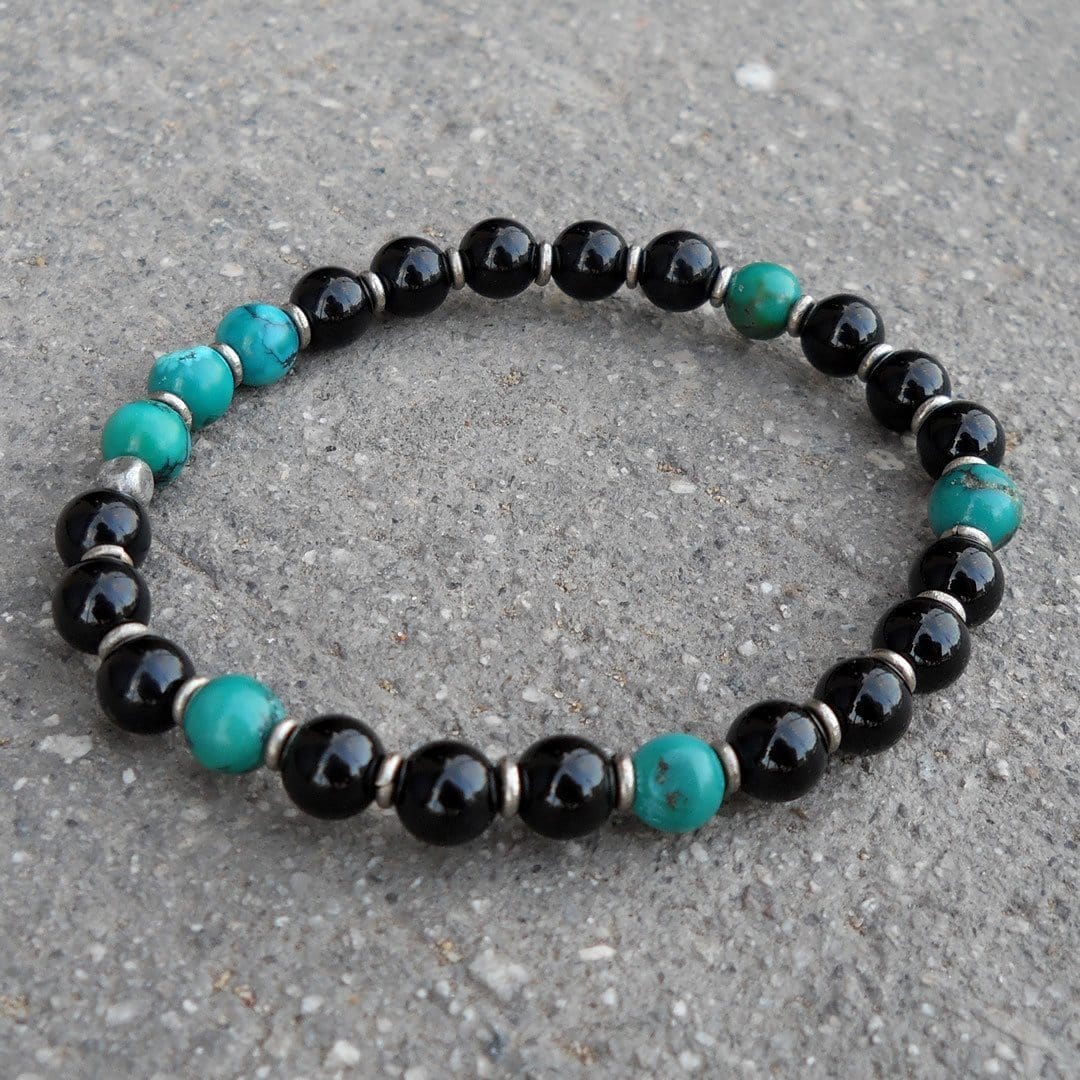 Bracelets - Communication And Patience, Turquoise And Onyx Mala Bracelet