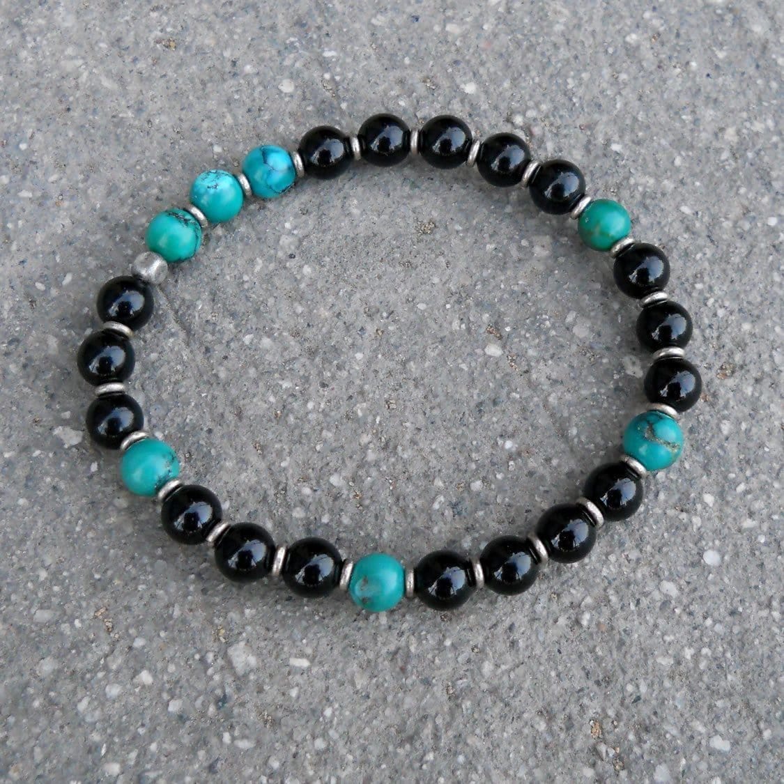 Bracelets - Communication And Patience, Turquoise And Onyx Mala Bracelet