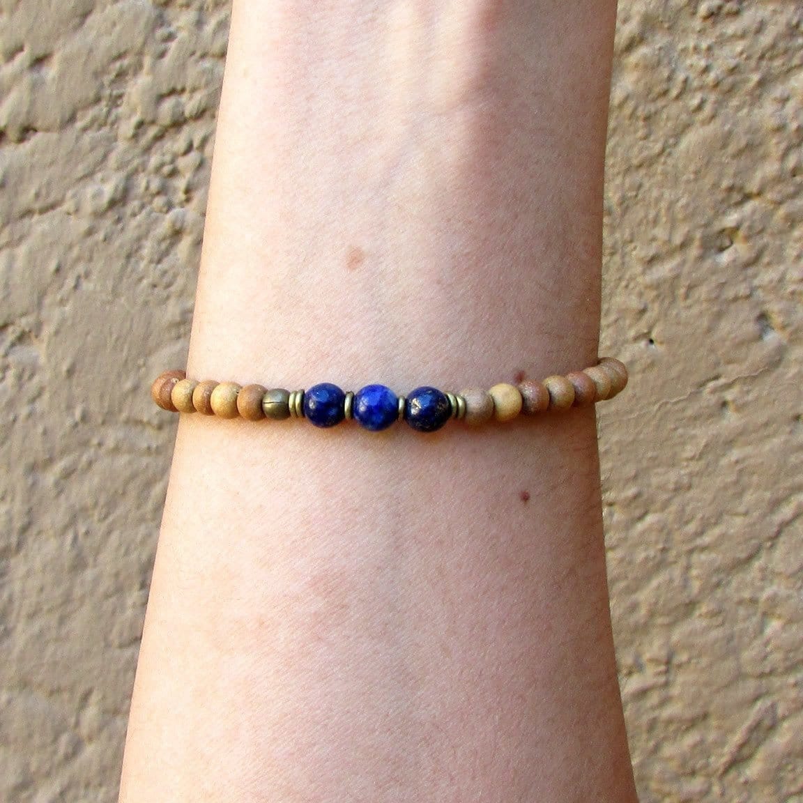 Bracelets - Compassion - Sixth Chakra, Sandalwood And  Genuine Lapis Lazuli Gemstone Mala Bracelet