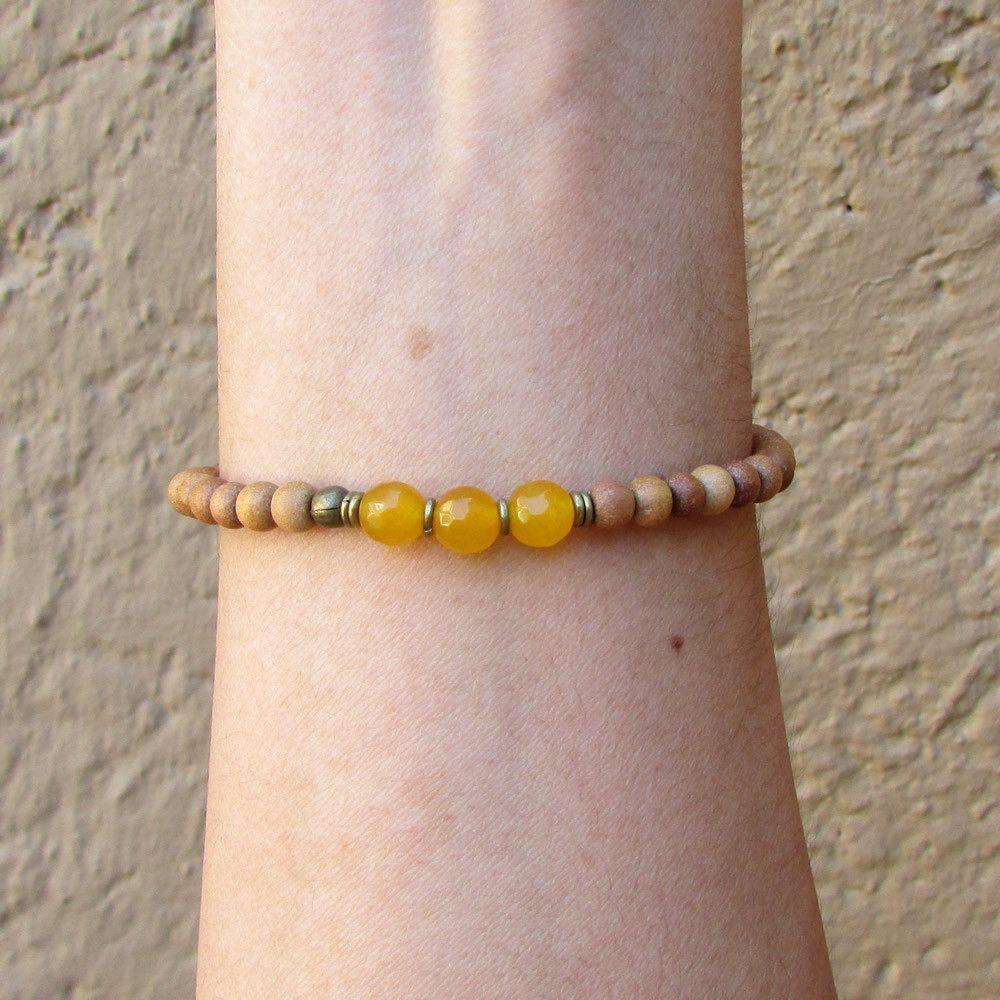 Bracelets - Confidence, Third Chakra, Sandalwood And Genuine Yellow Jade Mala Bracelet