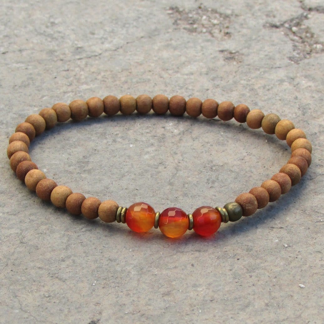 Bracelets - Creativity, Second Chakra, Sandalwood And Genuine Carnelian Gemstone Mala Bracelet