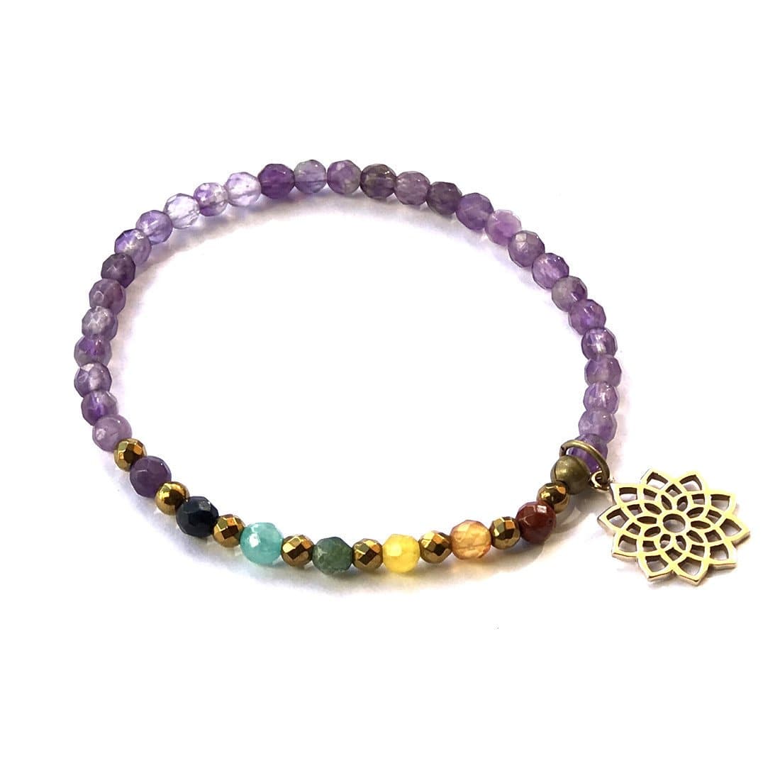 Bracelets - Crown Chakra Delicate Bracelet, With Chakra Gemstones And Amethyst