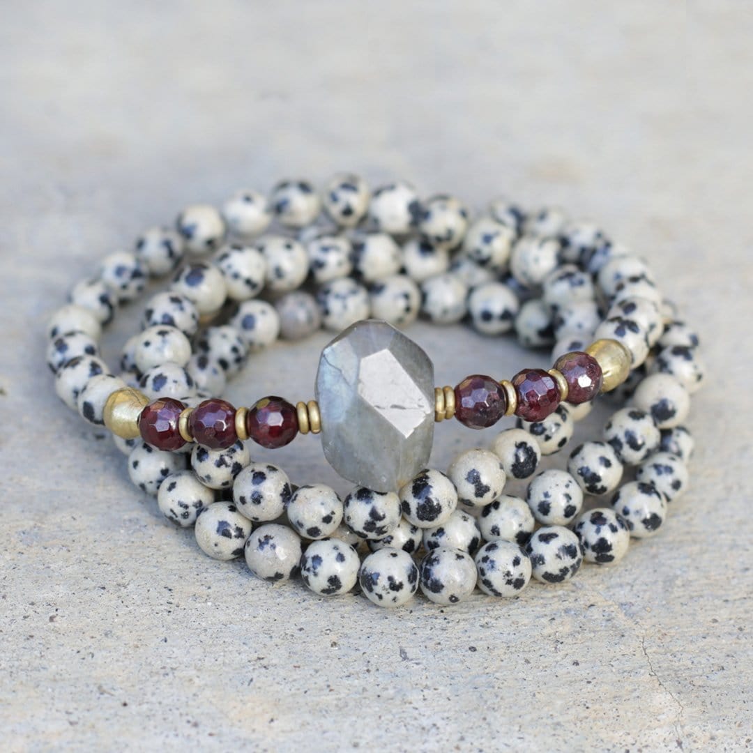 Dalmatian Jasper And Garnet Mala Bracelet