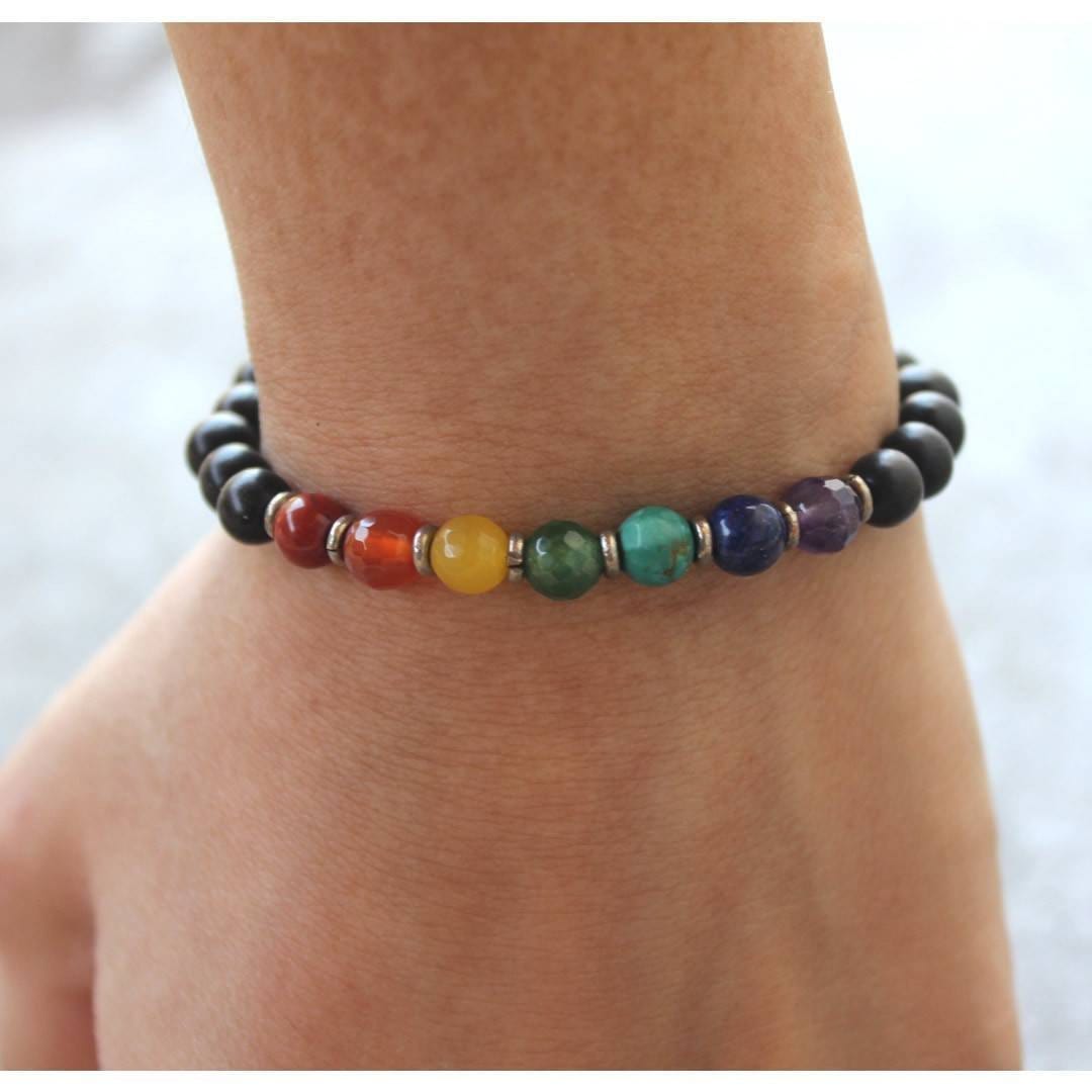 Ebony and 7 chakra beads mala bracelet