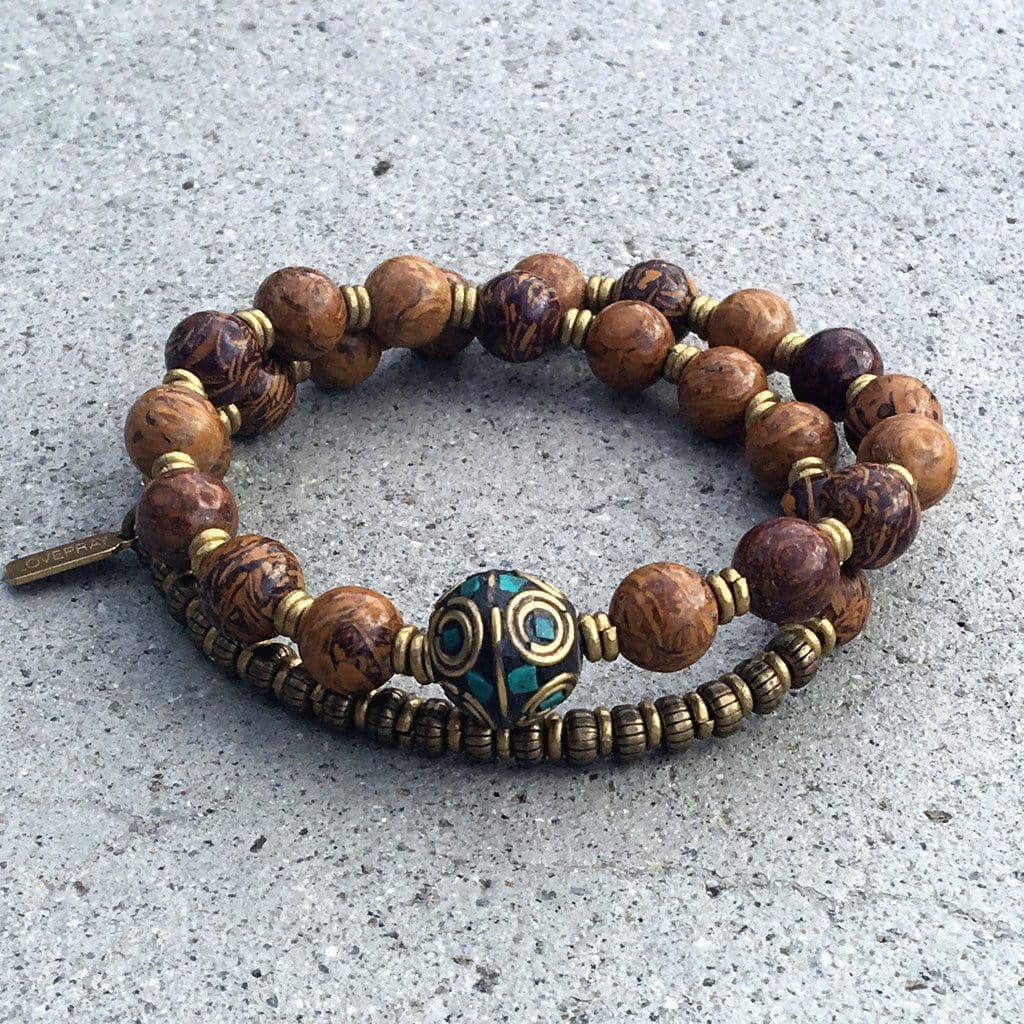 Bracelets - Elephant Jasper 'Protection' 27 Bead Wrist Mala With Tibetan Guru Bead