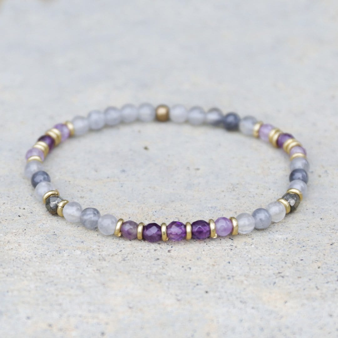 Cloudy Quartz And Amethyst Delicate Bracelet
