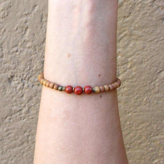 Bracelets - Grounding, First Chakra, Sandalwood And Genuine Red Jasper Gemstone Mala Bracelet