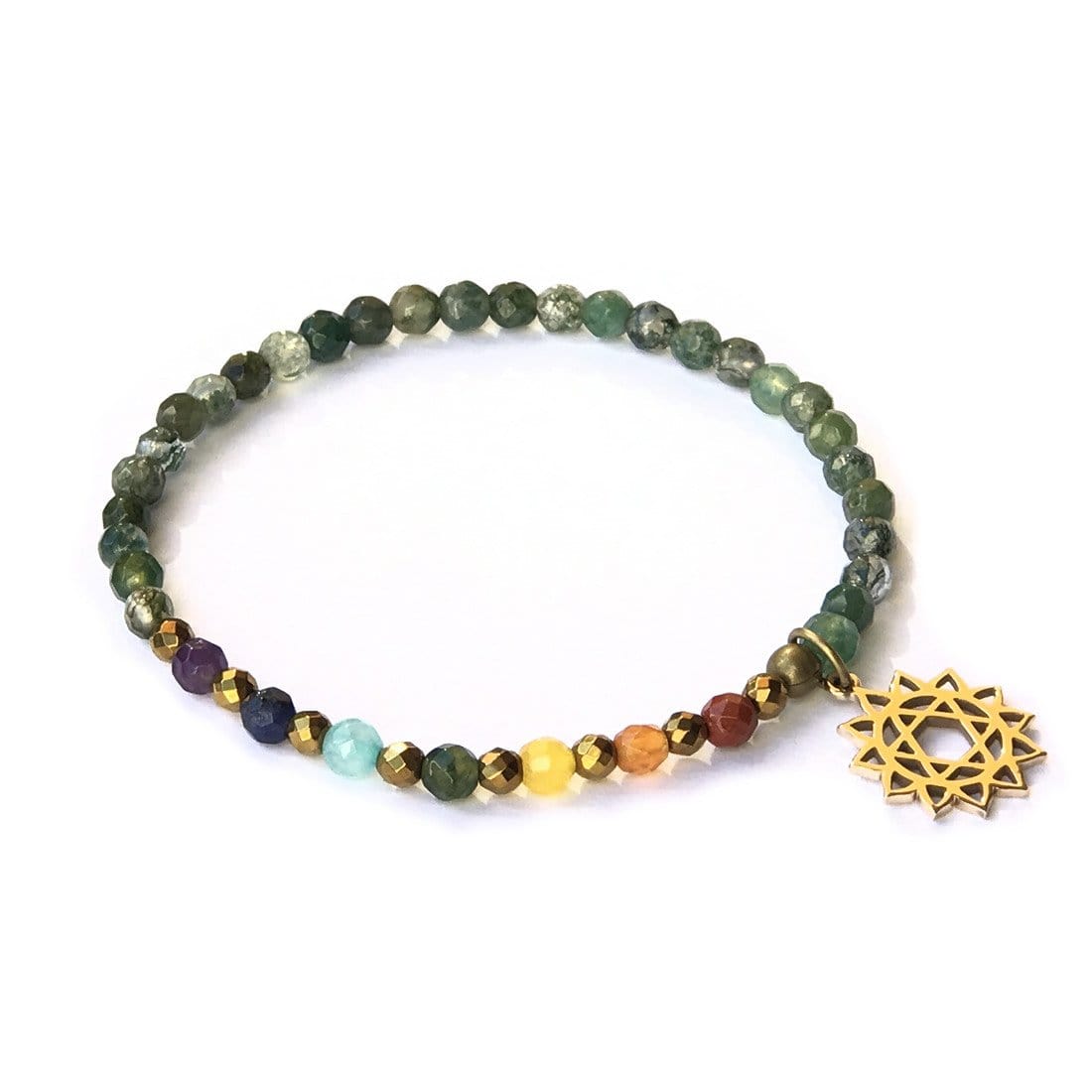 Bracelets - Heart Chakra Delicate Bracelet, With Chakra Gemstones And Moss Agate