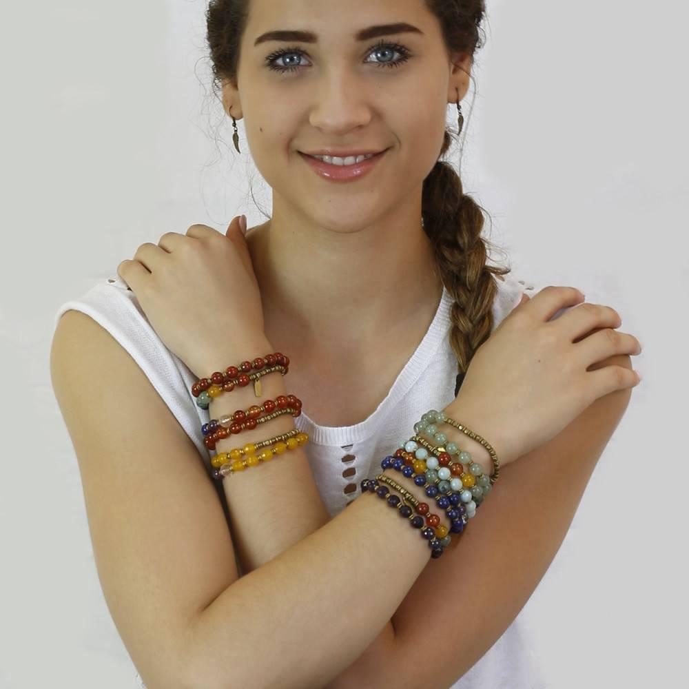 Bracelets - Heart Chakra, Genuine Aventurine And Chakra Gemstones 27 Bead Wrap Yoga Mala Bracelet