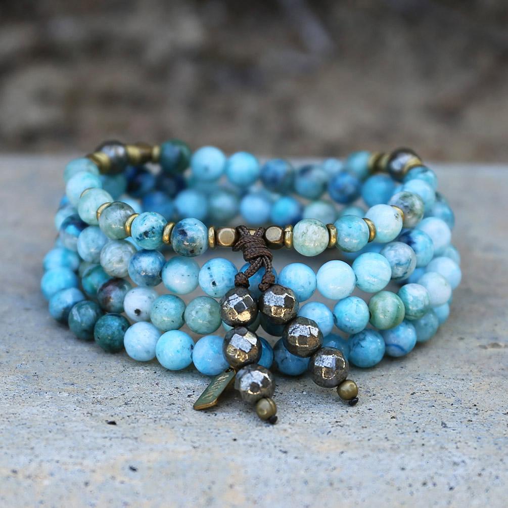 Bracelets - Hemimorphite Mala Beads, Wrap 108 Bead Mala Bracelet Or Necklace