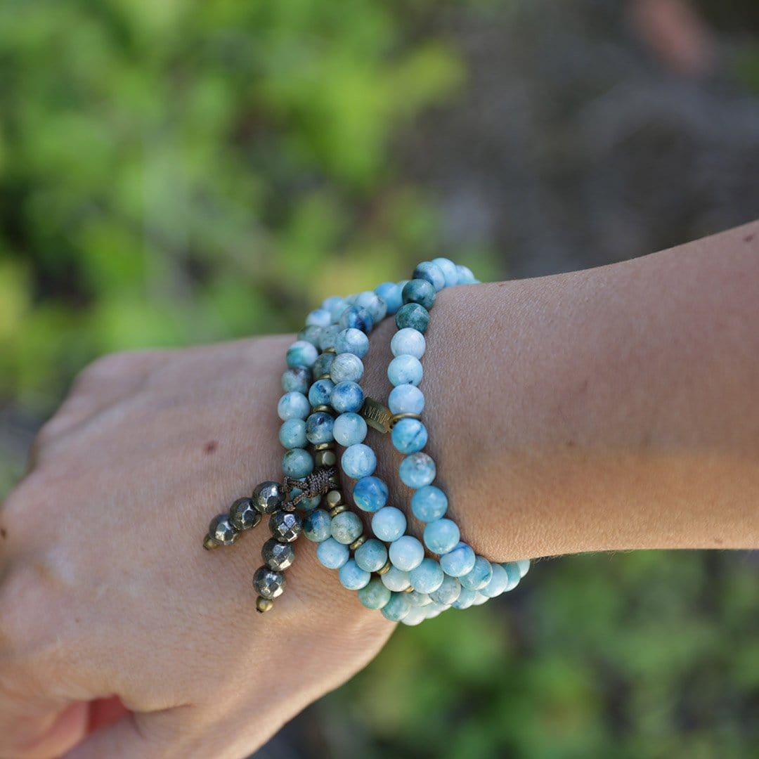 Bracelets - Hemimorphite Mala Beads, Wrap 108 Bead Mala Bracelet Or Necklace