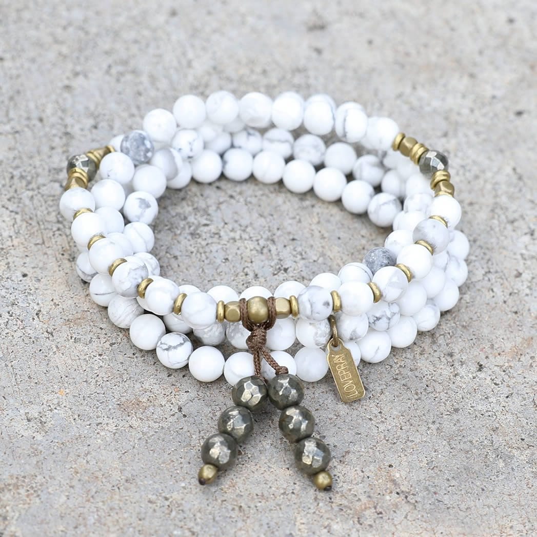 Bracelets - Howlite Mala Beads, Wrap 108 Bead Mala Bracelet Or Necklace