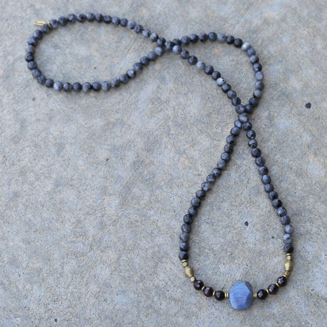 Bracelets - Larvikite And Garnet Mala Necklace Or Bracelet