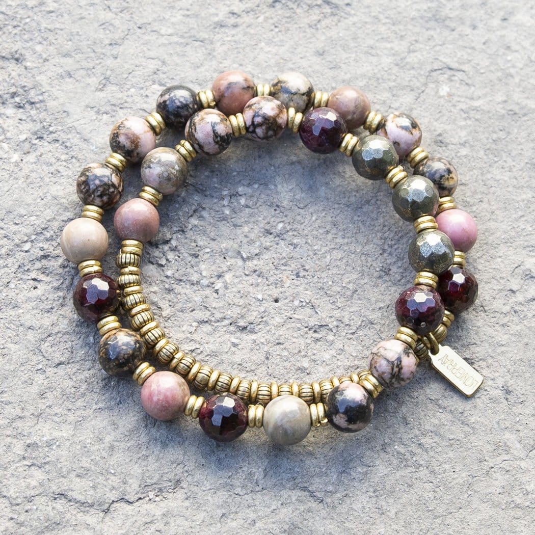 Bracelets - "Love And Confidence" Rhodonite Pyrite And Garnet Mala Bracelet