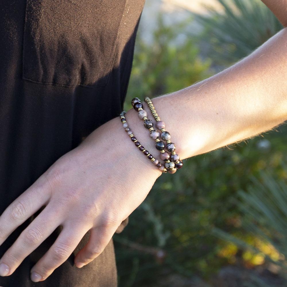Bracelets - "Love And Confidence" Rhodonite Pyrite And Garnet Mala Bracelet