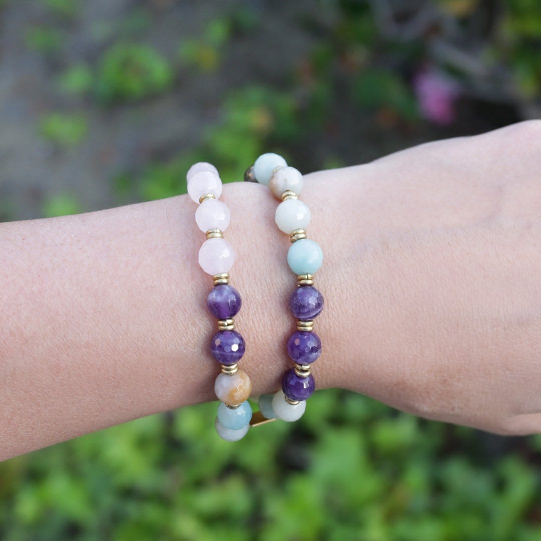 Rose Quartz Amazonite and Amethyst Mala Bracelet