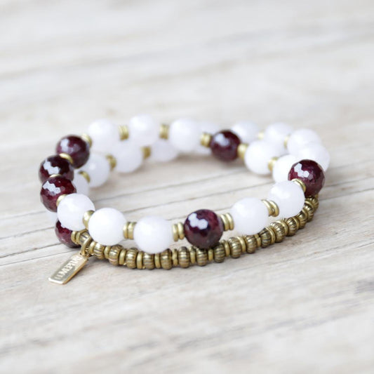 Bracelets - 'Love' Rose Quartz And Garnet Mala Bracelet - Wrist Mala