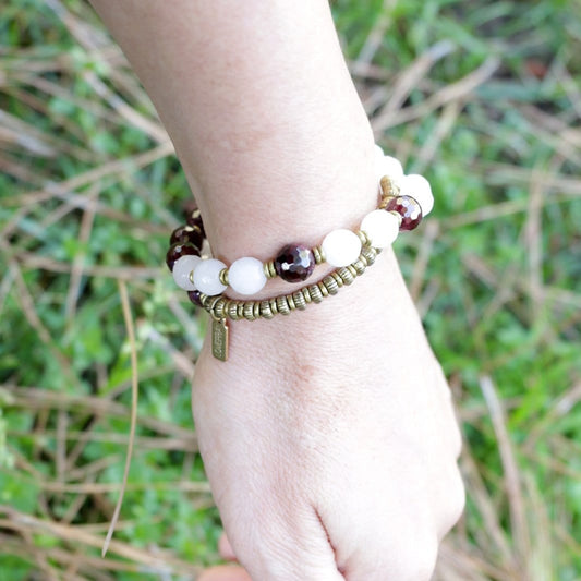 Bracelets - 'Love' Rose Quartz And Garnet Mala Bracelet - Wrist Mala
