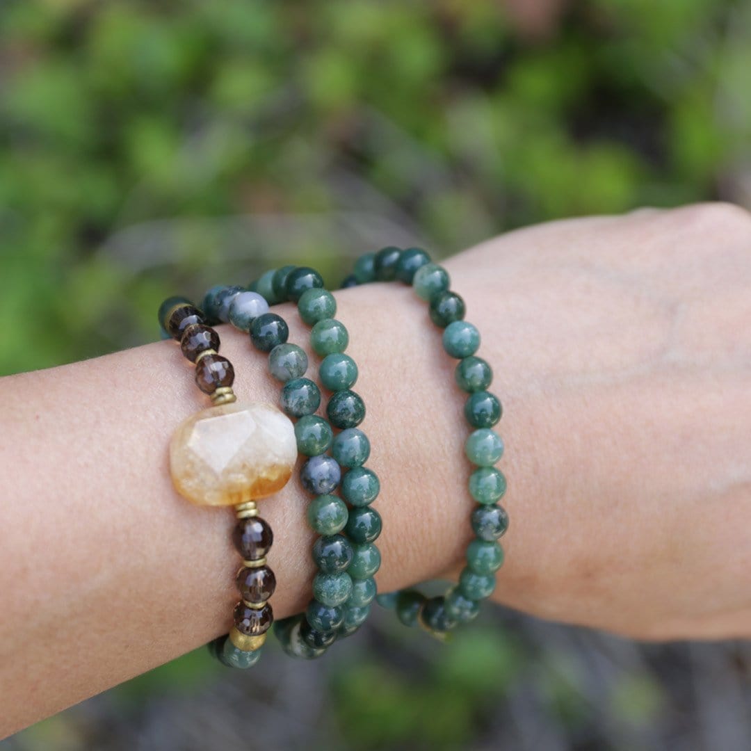 Bracelets - Moss Agate And Smoky Quartz Mala Bracelet