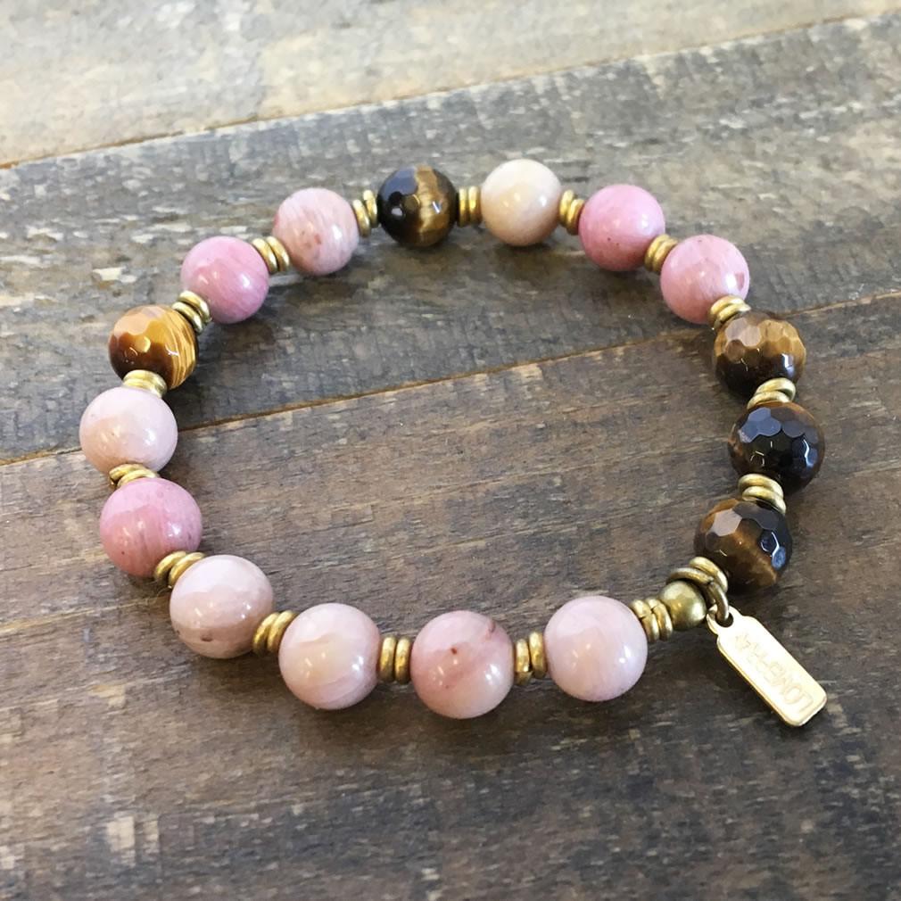 Bracelets - Pink Rhodochrosite And Tiger´s Eye "Self Love And Prosperity" Bracelet