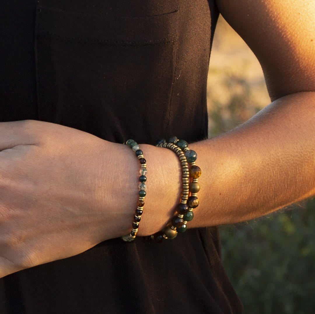 Bracelets - "Prosperity And Abundance" Moss Agate And Smoky Quartz Delicate Gemstone Bracelet