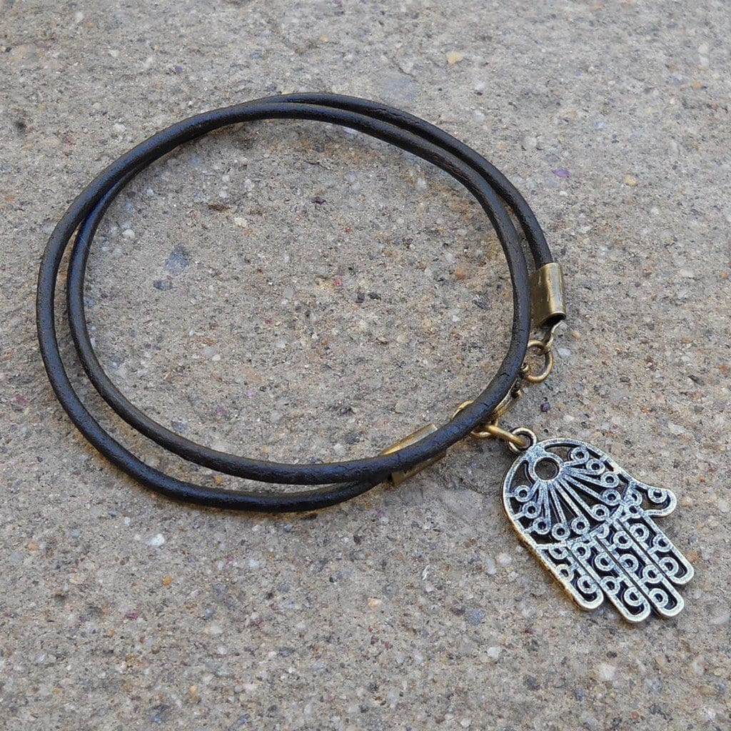 Bracelets - Protection - Greek Leather Wrap BraceletHamsa Hand