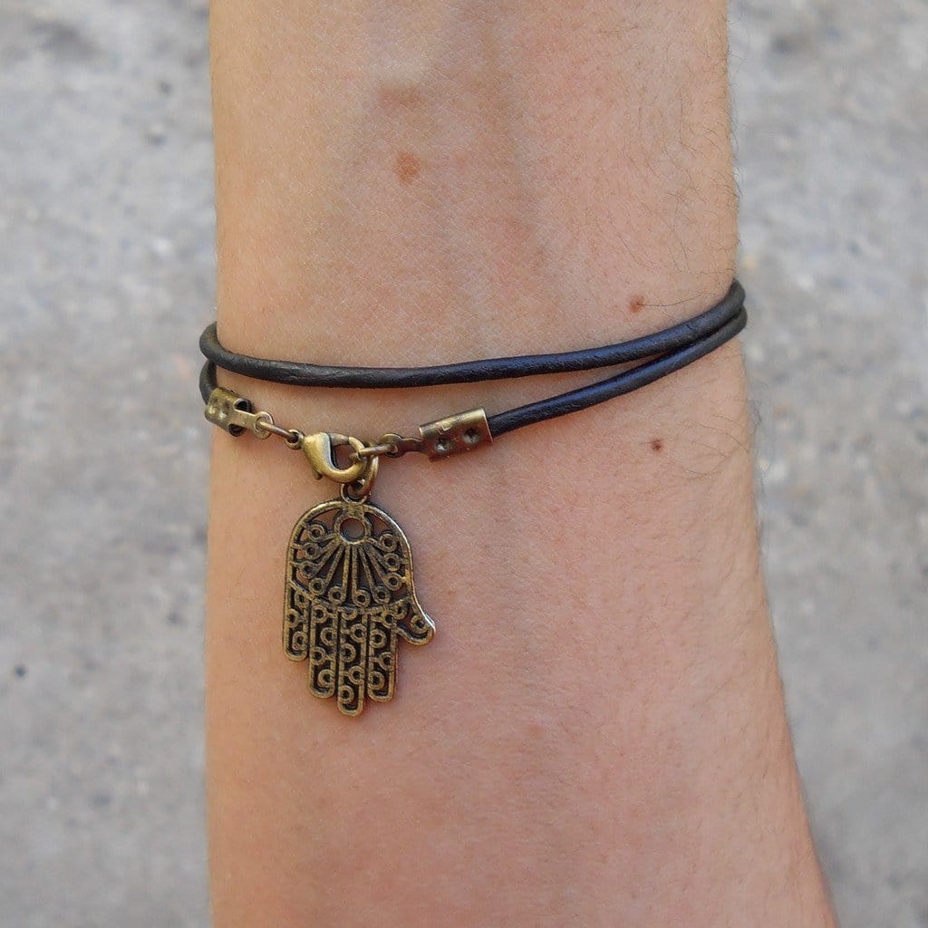 Bracelets - Protection - Greek Leather Wrap BraceletHamsa Hand