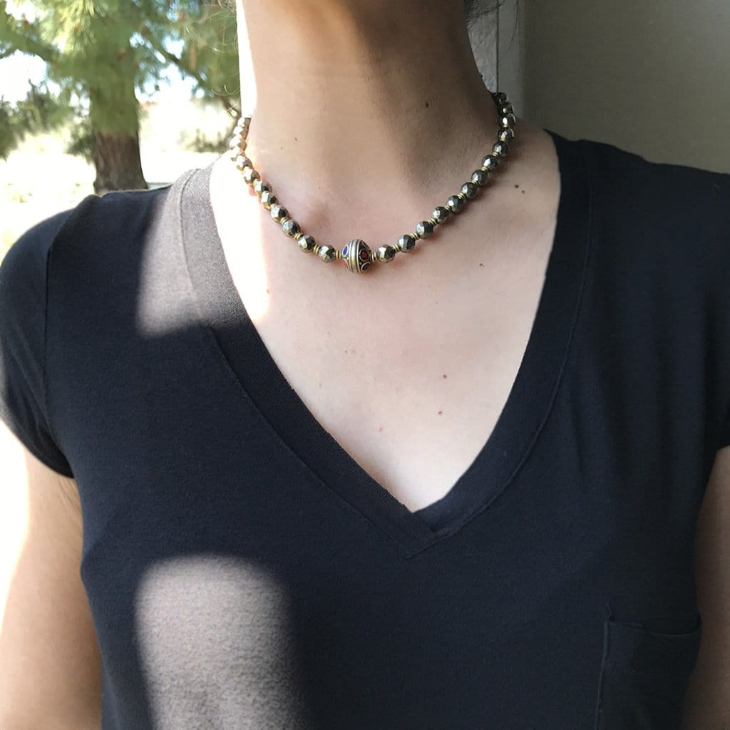Bracelets - Pyrite Mala Choker Or Wrap Bracelet For Strength
