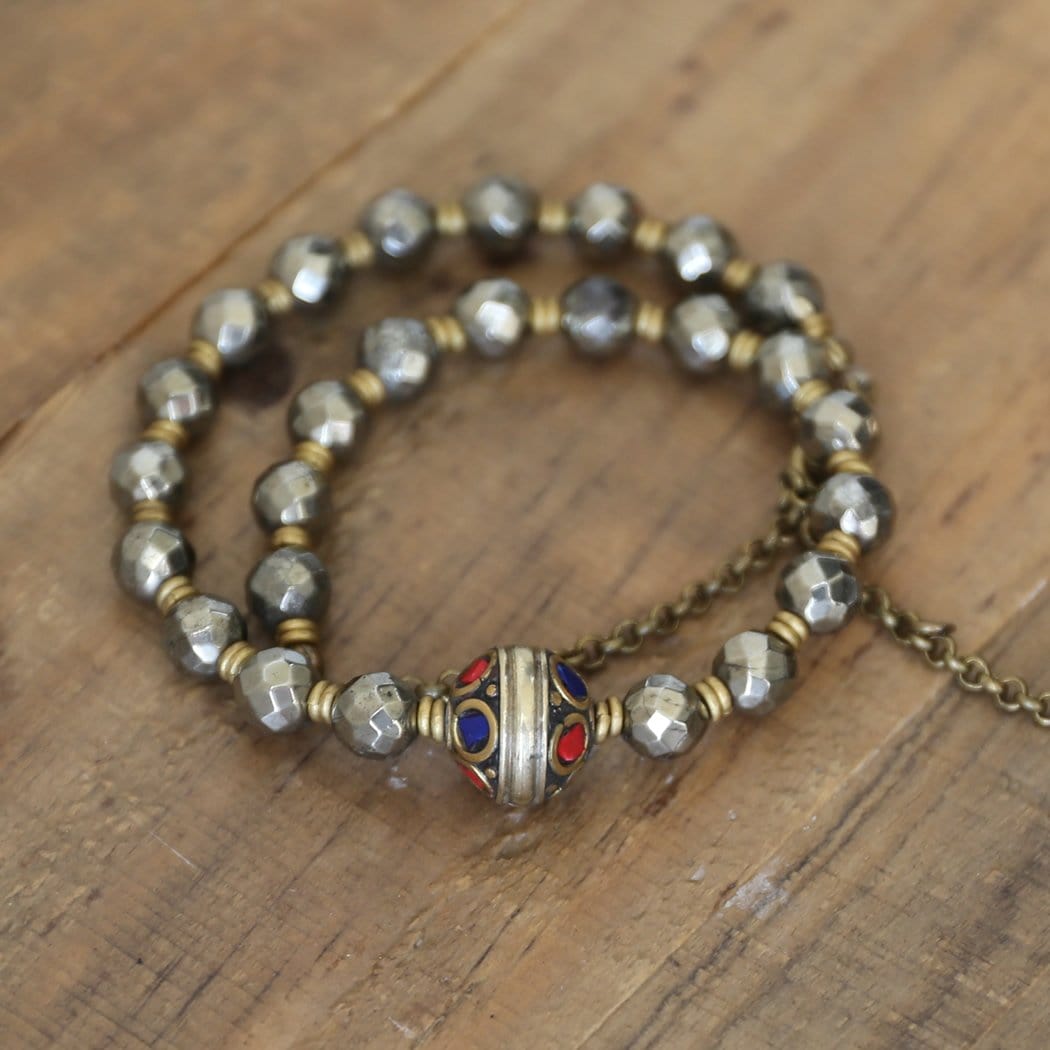 Bracelets - Pyrite Mala Choker Or Wrap Bracelet For Strength