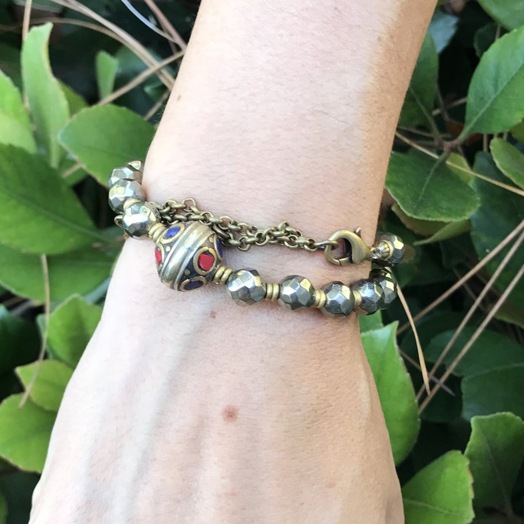 Bracelets - Pyrite Mala Choker Or Wrap Bracelet For Strength