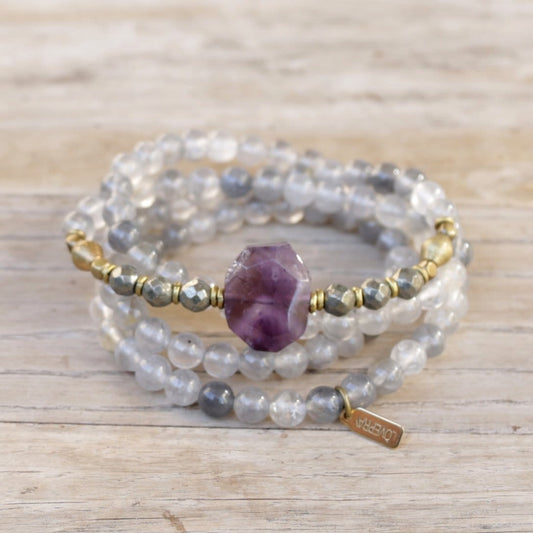 Bracelets - Quartz Crystal And Amethyst Mala Bracelet